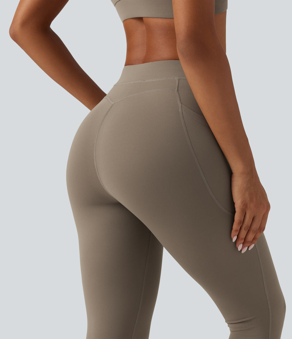 Mid Rise Crossover InstantCool Quick Dry Running Leggings with Pockets — Hay Brown — view 5