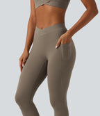 Mid Rise Crossover InstantCool Quick Dry Running Leggings with Pockets — Hay Brown — view 4