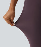 High Waisted Crossover Contrast Lace Yoga Leggings with Pockets — Dusky Evening purple — view 7
