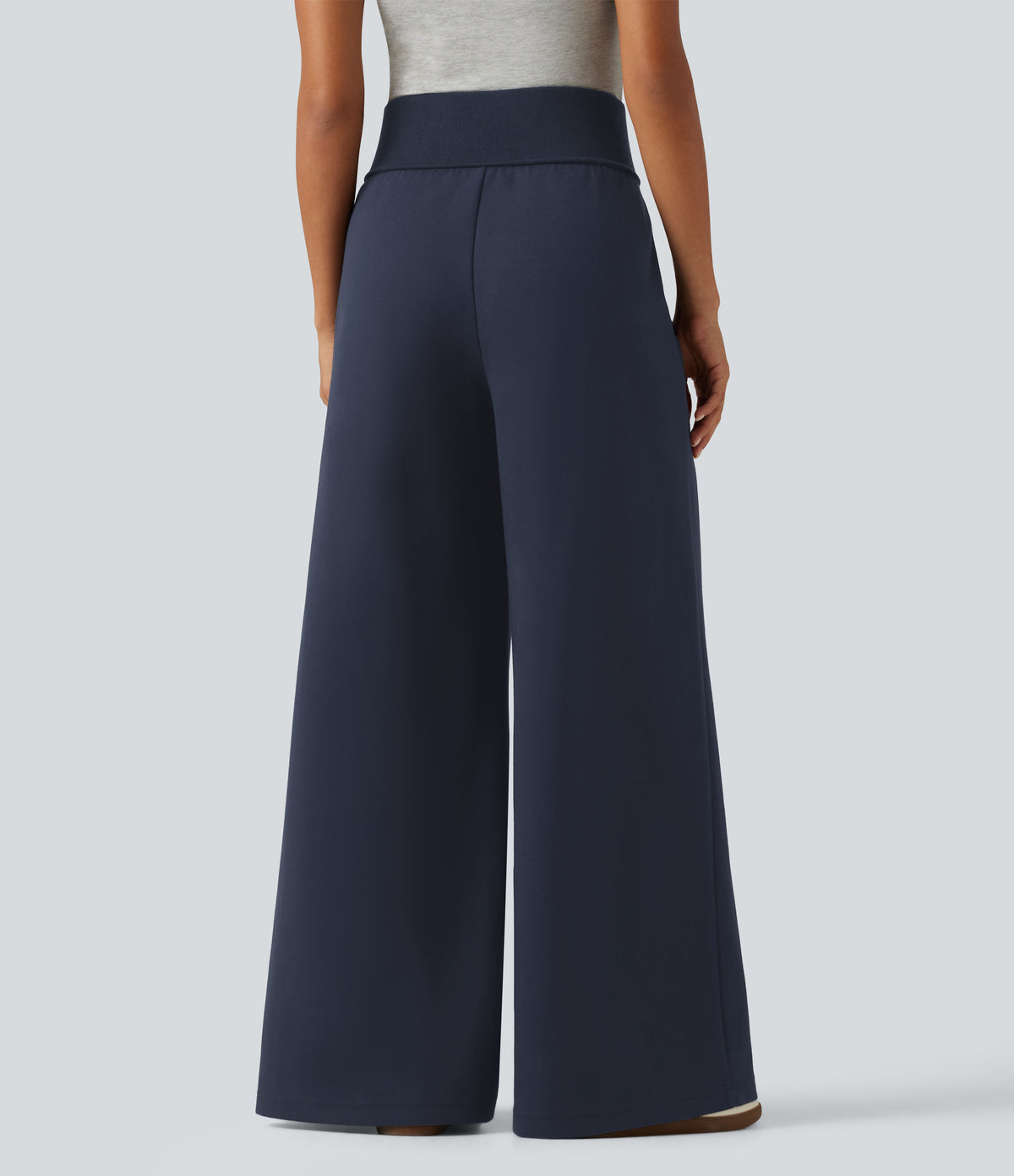 High Waisted Wide Leg Casual Cotton Sweatpants with Pockets — Navy Blazer — view 2