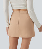 High Waisted A-Line Wrinkle Recovery Work Mini Skirt with Built-in Shorts and Pockets — Candied Ginger — view 5