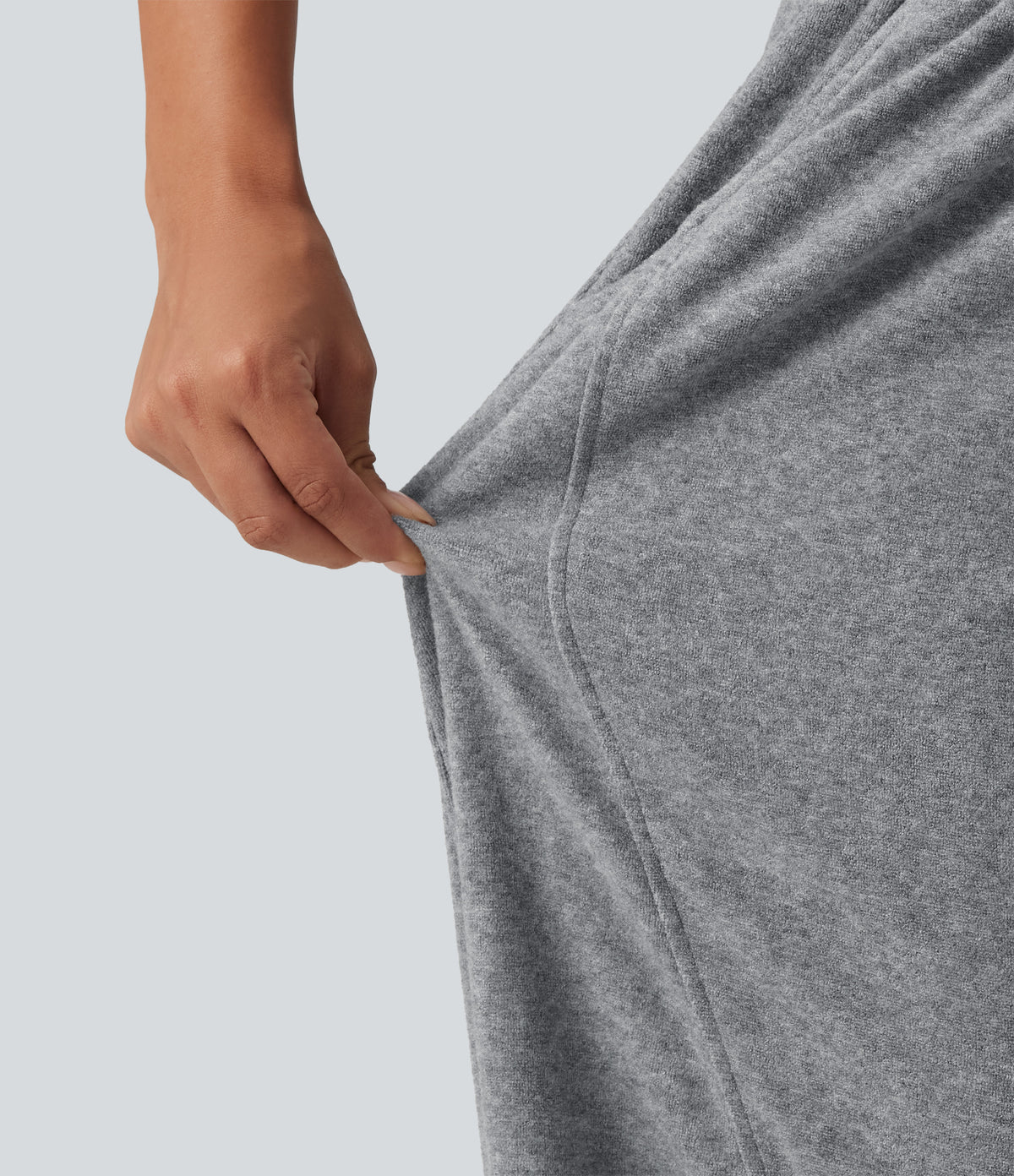 High Waisted Drawstring Barrel Leg Terry Casual Trousers with Pockets — Mottled Grey — view 6