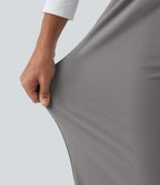 Wrinkle Recovery High Waisted Straight Leg Pleated Work Trousers with Pockets — Silent Storm — view 8