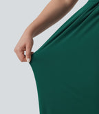 Plus Size V Neck Short Sleeve Wide Leg Casual Jumpsuit with Pockets-Edition — Rain Forest — view 6