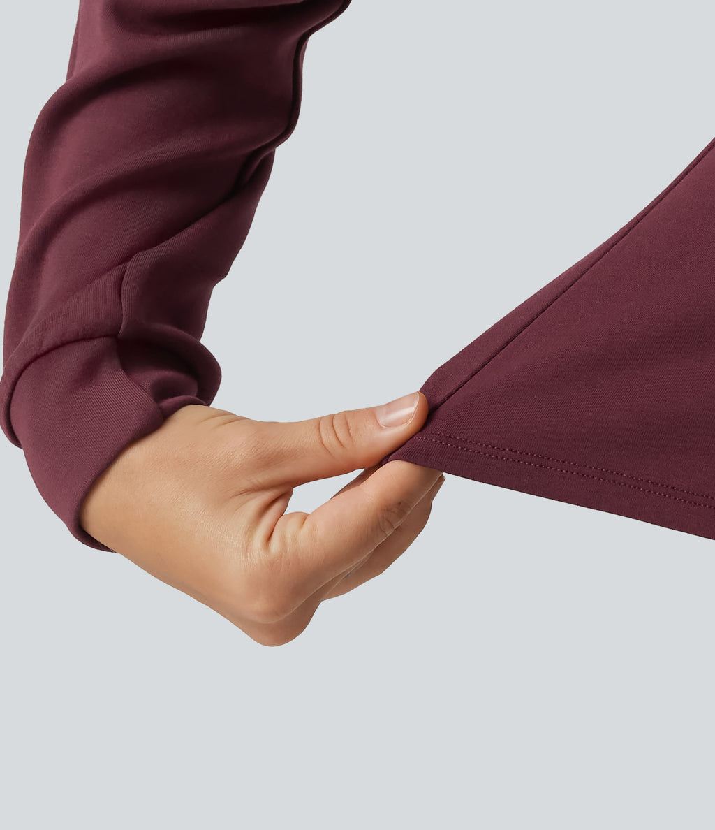 SpacerTek Stand Collar Zip Fly Long Sleeve Ruffle Hem Yoga Jacket with Pockets — Oxblood Red — view 8