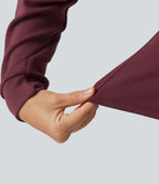SpacerTek Stand Collar Zip Fly Long Sleeve Ruffle Hem Yoga Jacket with Pockets — Oxblood Red — view 8