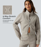 Stand Collar Raglan 2-Way Zipper Long Sleeve Waffle Casual Jacket with Pockets — Moonstruck — view 1