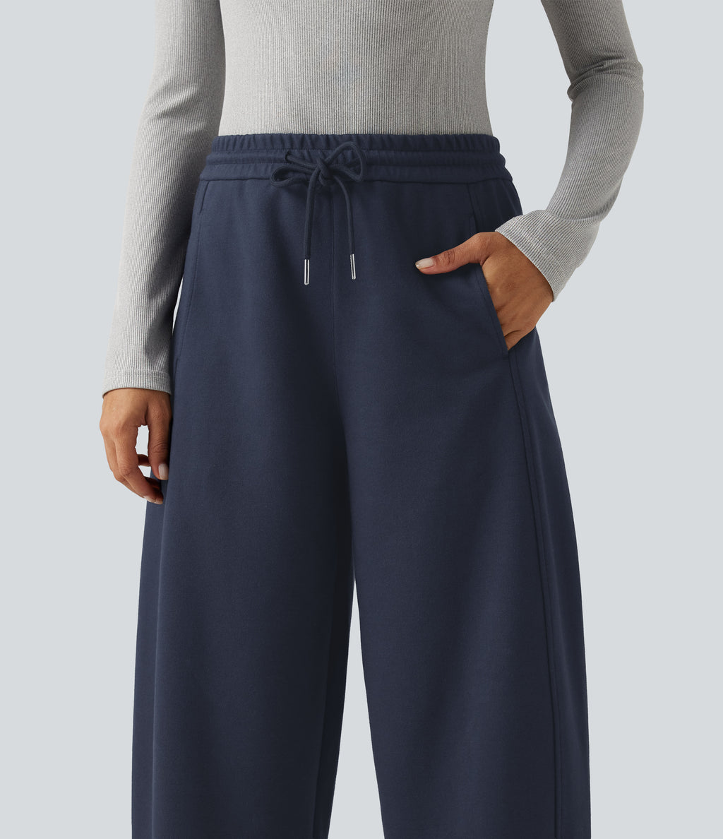 Mid Rise Drawstring Casual Cotton Sweatpants with Pockets — Navy Blazer — view 4