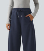 Mid Rise Drawstring Casual Cotton Sweatpants with Pockets — Navy Blazer — view 4