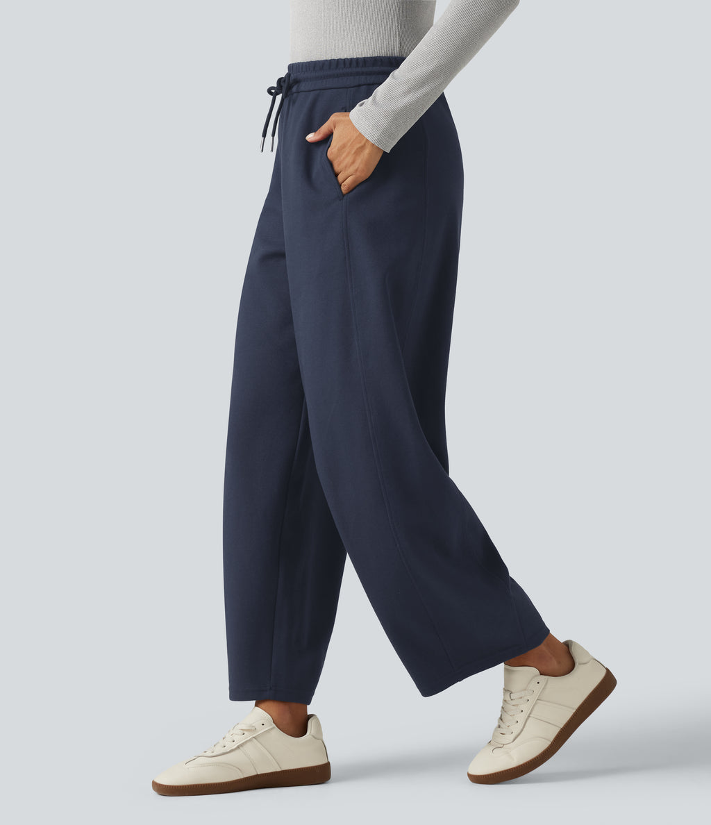 Mid Rise Drawstring Casual Cotton Sweatpants with Pockets — Navy Blazer — view 3
