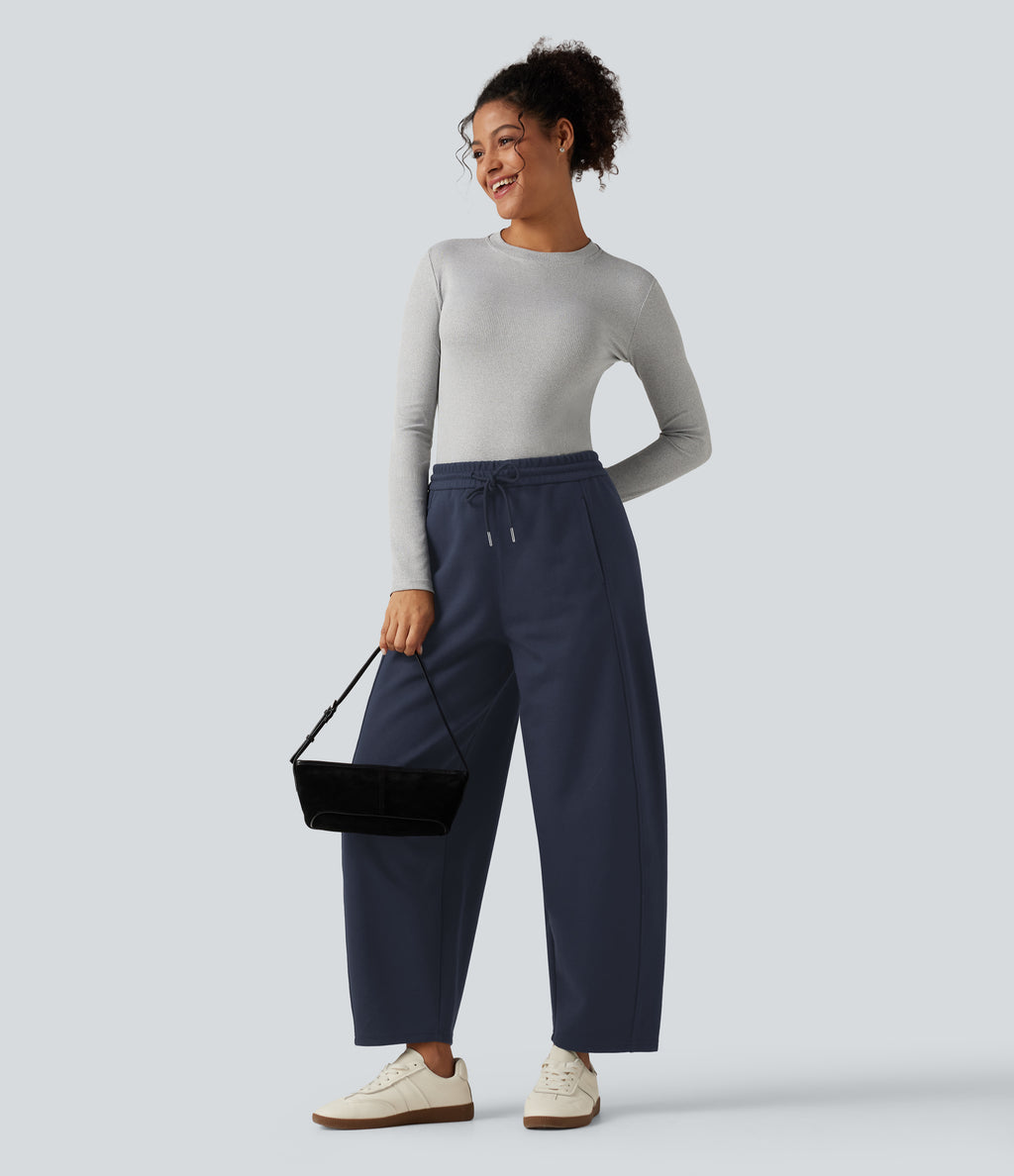 Mid Rise Drawstring Casual Cotton Sweatpants with Pockets — Navy Blazer — view 5