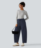 Mid Rise Drawstring Casual Cotton Sweatpants with Pockets — Navy Blazer — view 5
