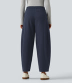 Mid Rise Drawstring Casual Cotton Sweatpants with Pockets — Navy Blazer — view 2
