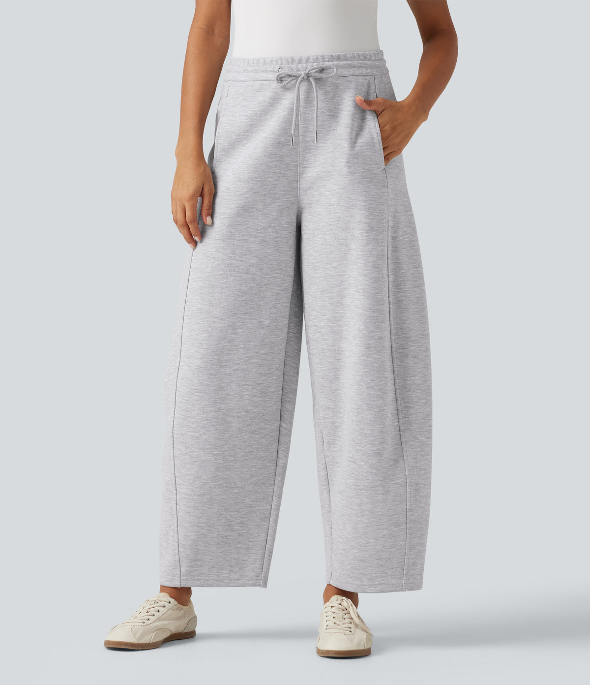Mid Rise Drawstring Casual Cotton Sweatpants with Pockets — Hazy Day Grey — view 6