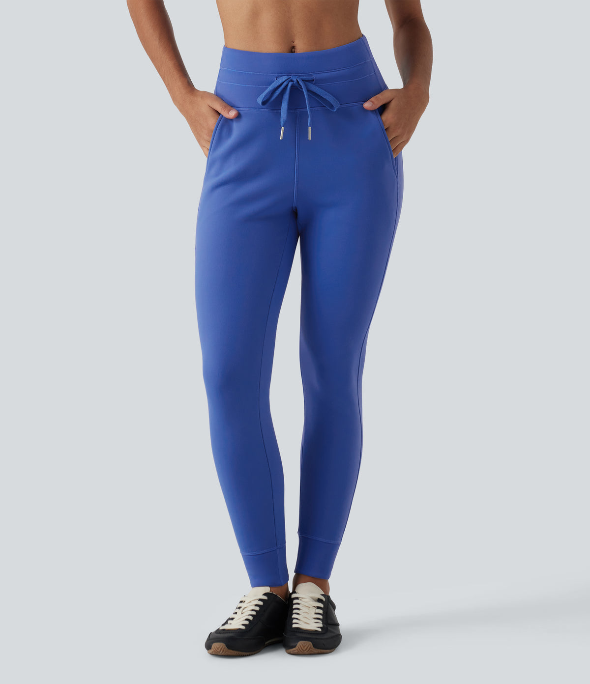 High Waisted Slim Fit Fleece Yoga Jogger with Pockets — Beaucoup Blue — view 3