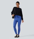 High Waisted Slim Fit Fleece Yoga Jogger with Pockets — Beaucoup Blue — view 7