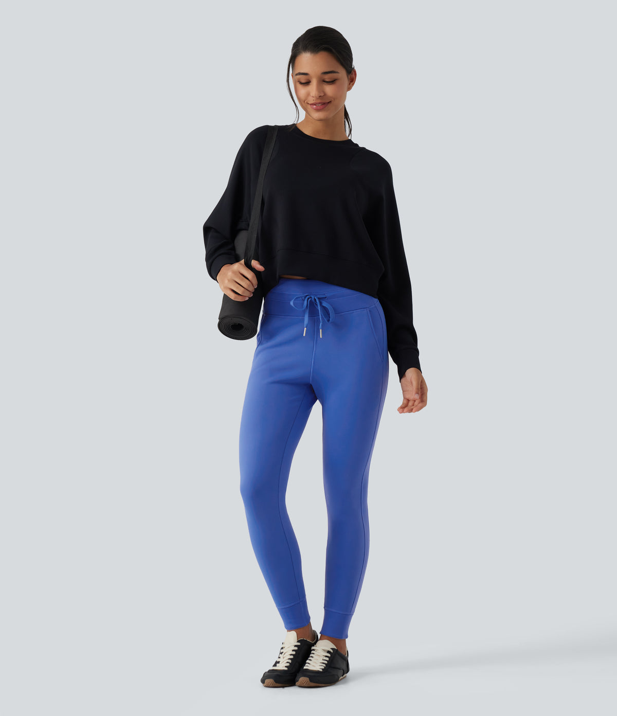 High Waisted Slim Fit Fleece Yoga Jogger with Pockets — Beaucoup Blue — view 7
