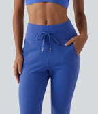 High Waisted Slim Fit Fleece Yoga Jogger with Pockets — Beaucoup Blue — view 4