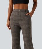 High Waisted Houndstooth Plaid Flare Work Trousers with Pockets — Brown Houndstooth Plaid — view 4