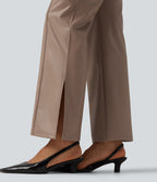 High Waisted Bootcut Stretchy PU Fleece Casual Trousers with Pockets — Sinopia Fresco — view 6