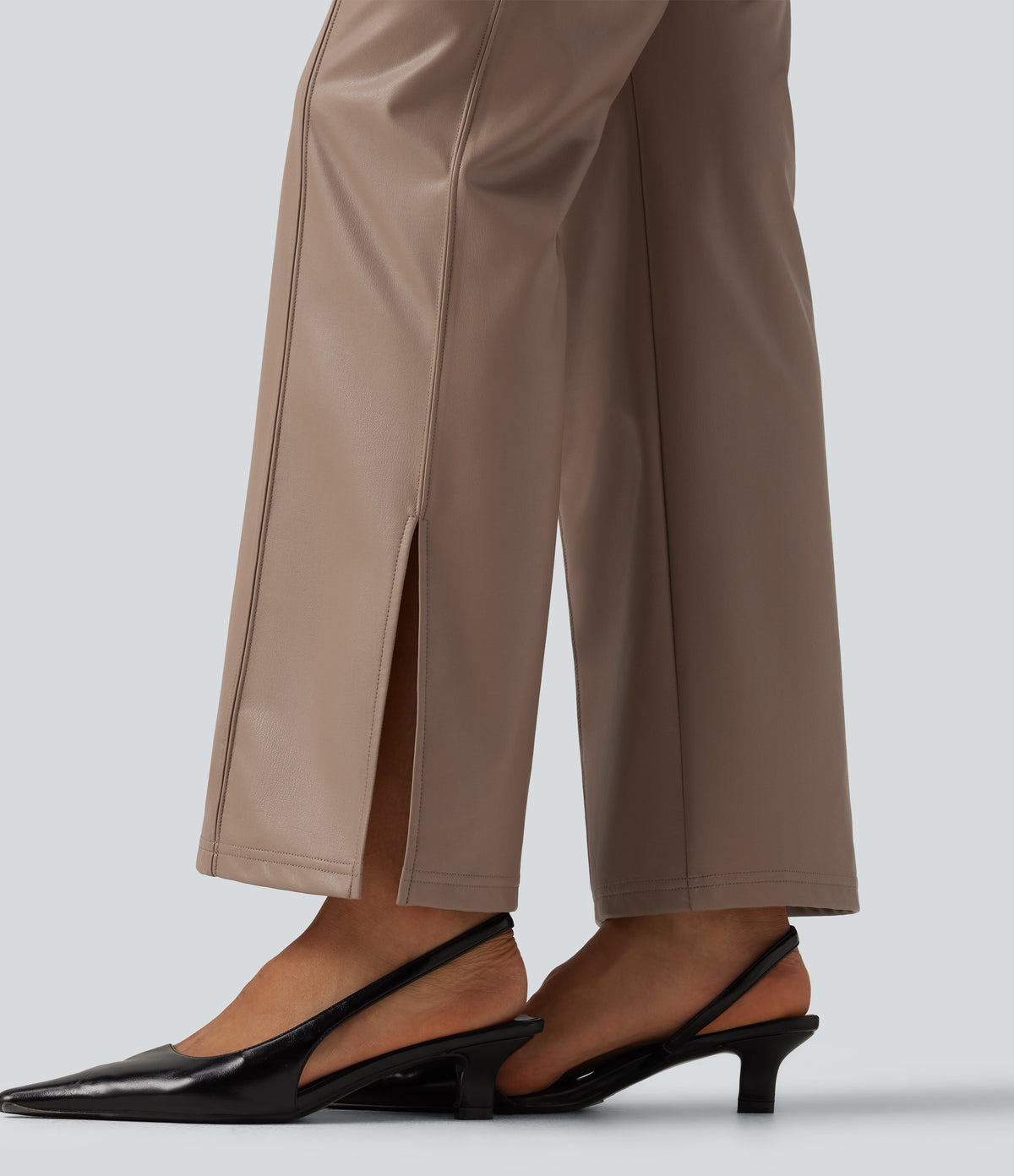 High Waisted Bootcut Stretchy PU Fleece Casual Trousers with Pockets — Sinopia Fresco — view 6
