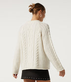 Round Neck Long Sleeve Rolled Hem Casual Jumper — Snow White Oak — view 2