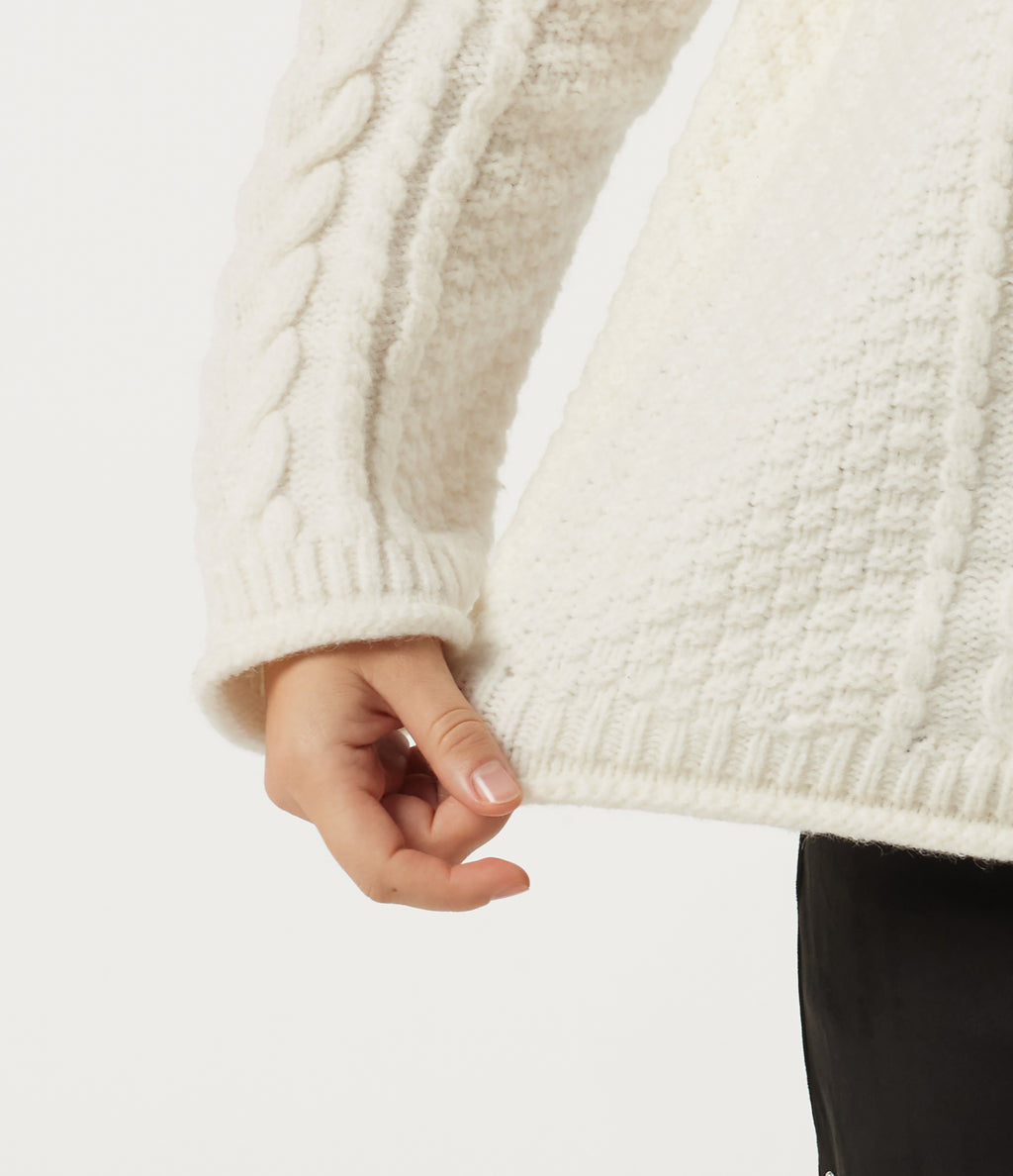 Round Neck Long Sleeve Rolled Hem Casual Jumper — Snow White Oak — view 5