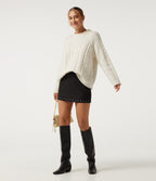 Round Neck Long Sleeve Rolled Hem Casual Jumper — Snow White Oak — view 6