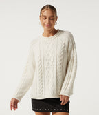 Round Neck Long Sleeve Rolled Hem Casual Jumper — Snow White Oak — view 4