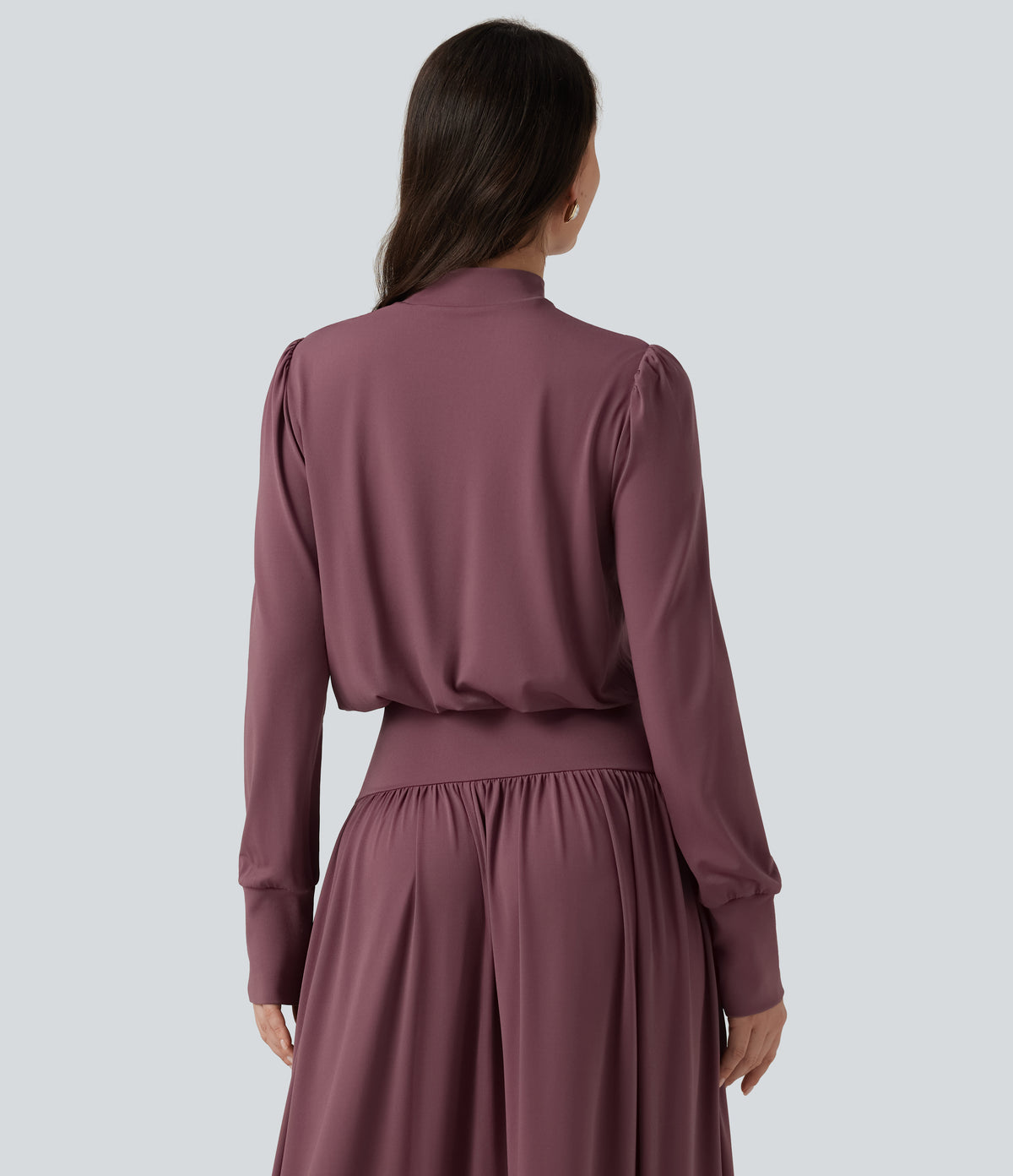 Mock Neck Long Sleeve Ruched Party Maxi Dress with Pockets — Tulipwood — view 5