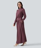 Mock Neck Long Sleeve Ruched Party Maxi Dress with Pockets — Tulipwood — view 3