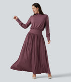 Mock Neck Long Sleeve Ruched Party Maxi Dress with Pockets — Tulipwood — view 6