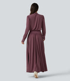 Mock Neck Long Sleeve Ruched Party Maxi Dress with Pockets — Tulipwood — view 2