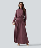 Mock Neck Long Sleeve Ruched Party Maxi Dress with Pockets — Tulipwood — view 1