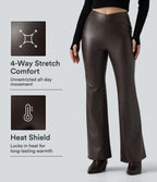 Mid Rise Stretchy PU Fleece Bootcut Casual Trousers with Pocket — Hot Fudge — view 1