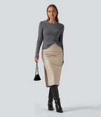 Round Neck Long Sleeve Cut Out Crossover Casual Jumper — Granite Gray — view 8