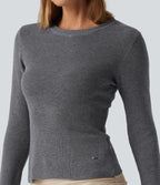 Round Neck Long Sleeve Cut Out Crossover Casual Jumper — Granite Gray — view 7
