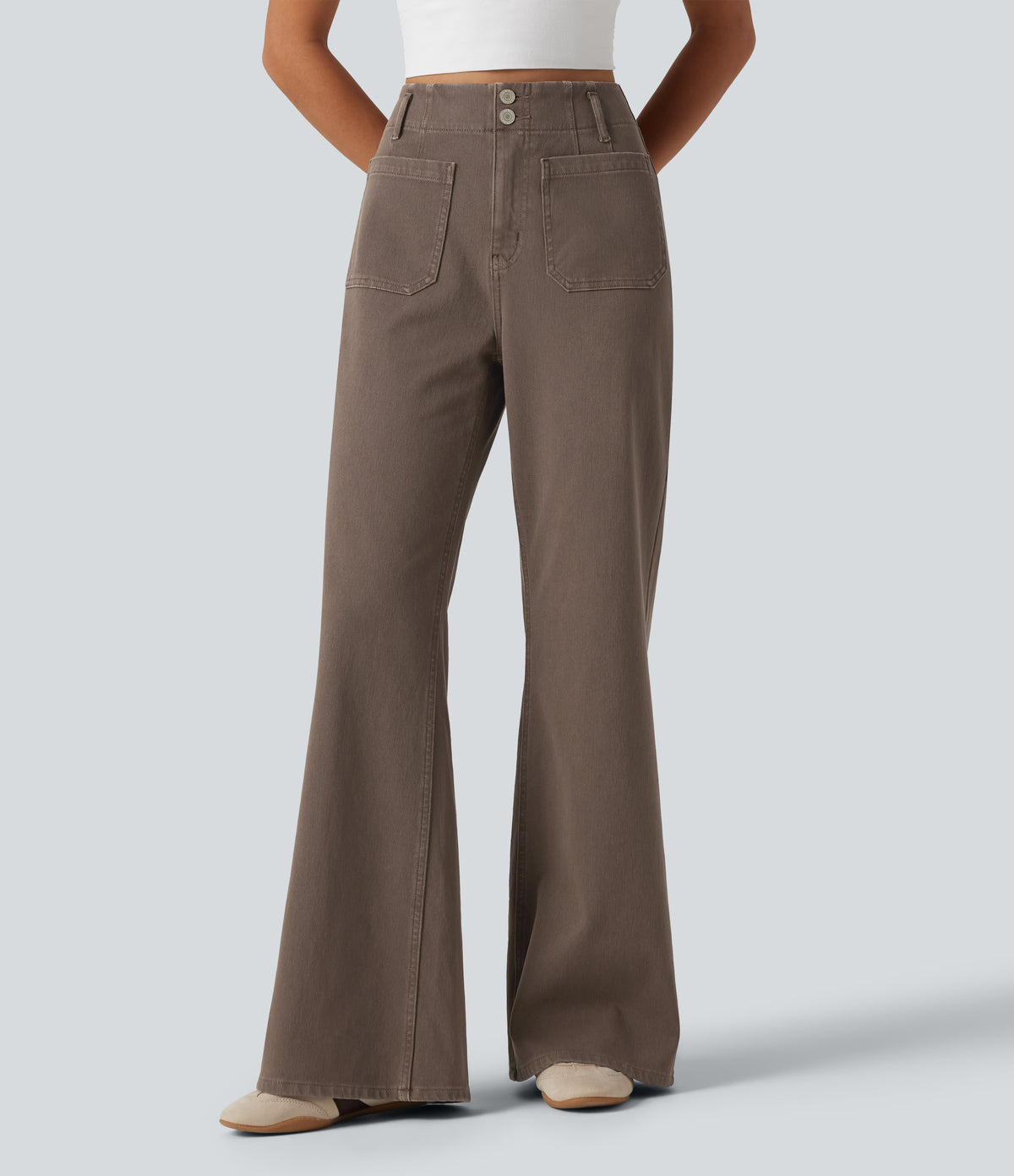 High Waisted Flare Colorful Casual Jeans with Pockets — Shopping Bag — view 1