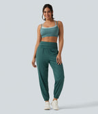Speedwave Air High Waisted Ruched Running Joggers with Pockets — Viridian — view 8