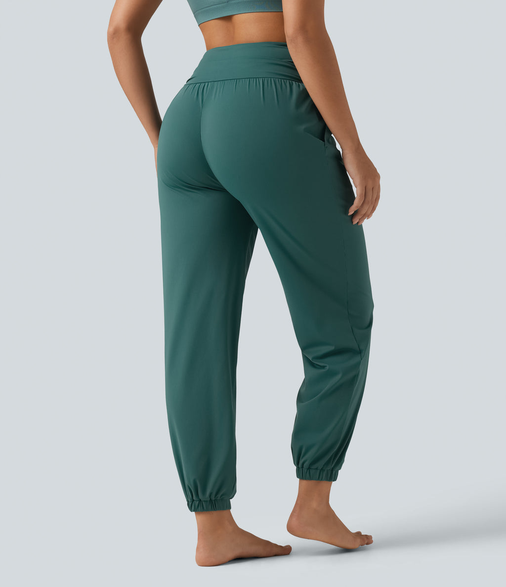 Speedwave Air High Waisted Ruched Running Joggers with Pockets — Viridian — view 2