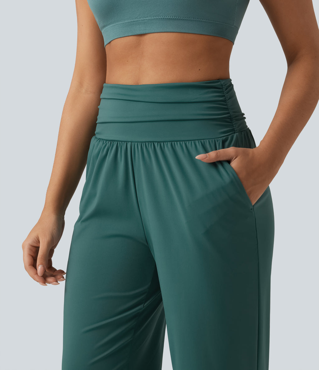 Speedwave Air High Waisted Ruched Running Joggers with Pockets — Viridian — view 5