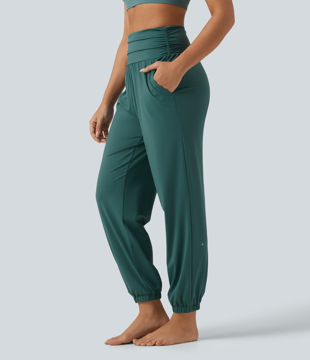 Speedwave Air High Waisted Ruched Running Joggers with Pockets — Viridian — view 3