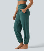 Speedwave Air High Waisted Ruched Running Joggers with Pockets — Viridian — view 3