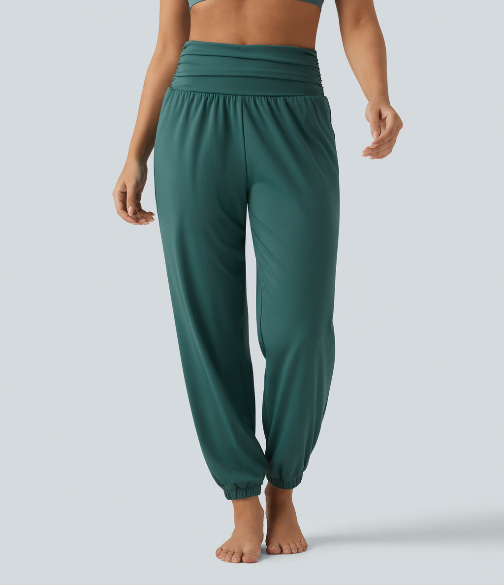 Speedwave Air High Waisted Ruched Running Joggers with Pockets — Viridian — view 1