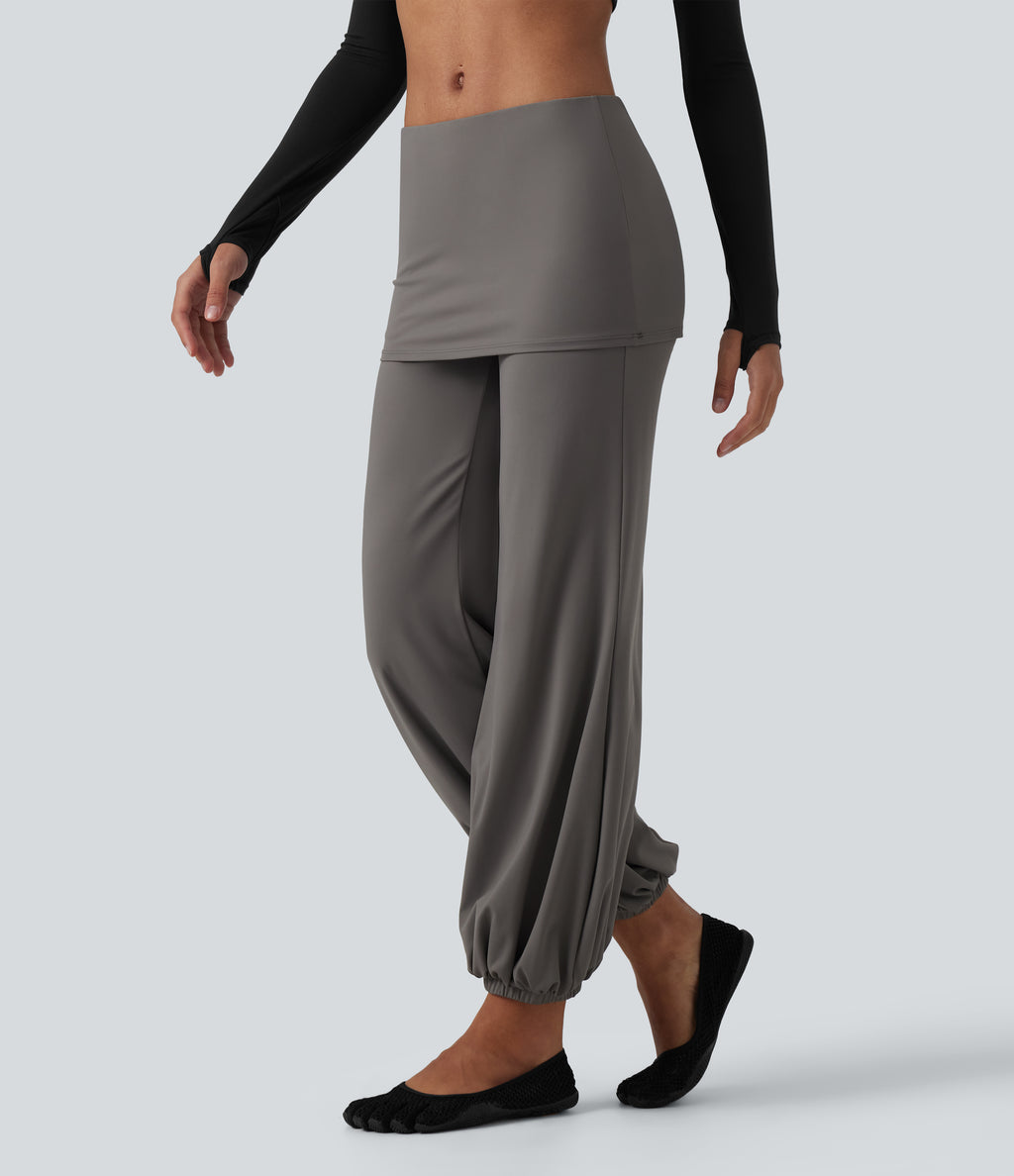 Airy Low Rise Tapered InstantCool Yoga Skirted Joggers with Pockets — Steeple Gray — view 3
