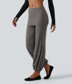 Airy Low Rise Tapered InstantCool Yoga Skirted Joggers with Pockets — Steeple Gray — view 3