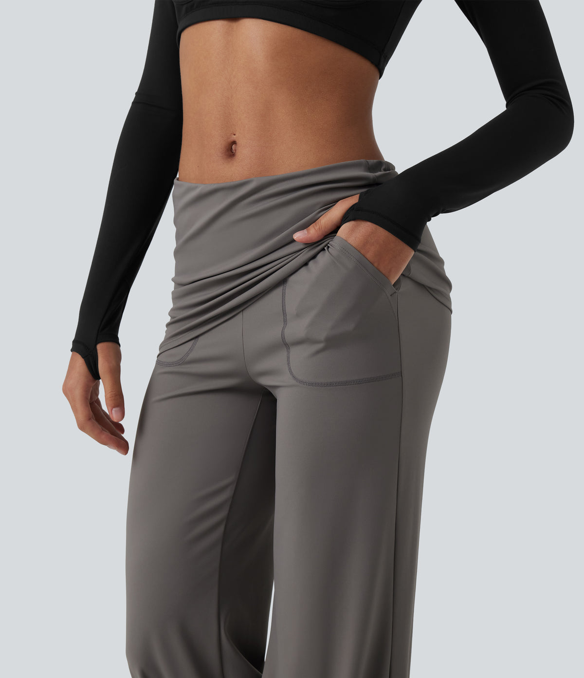 Airy Low Rise Tapered InstantCool Yoga Skirted Joggers with Pockets — Steeple Gray — view 4