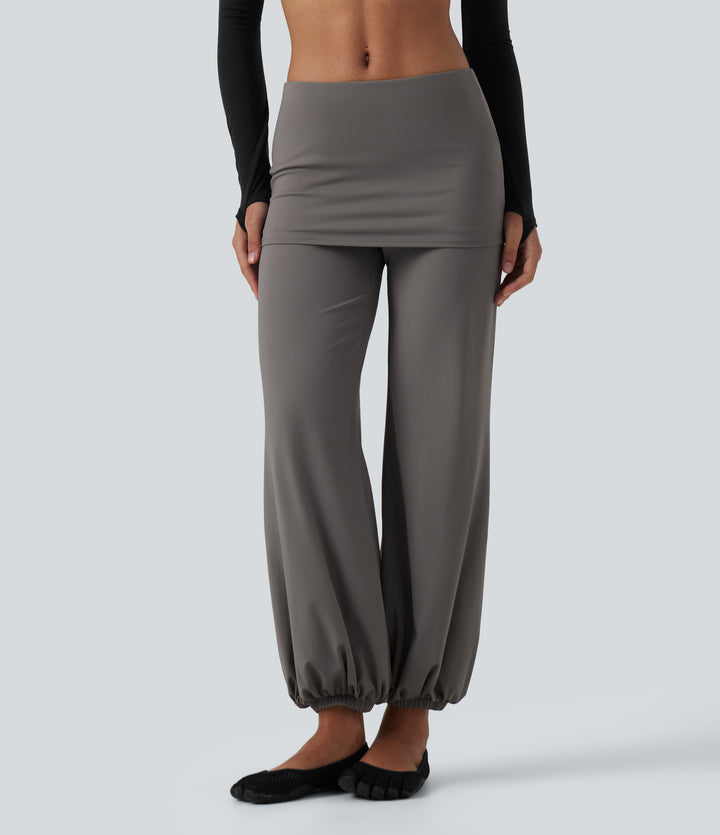 Airy Low Rise Tapered InstantCool Yoga Skirted Joggers with Pockets — Steeple Gray — view 1