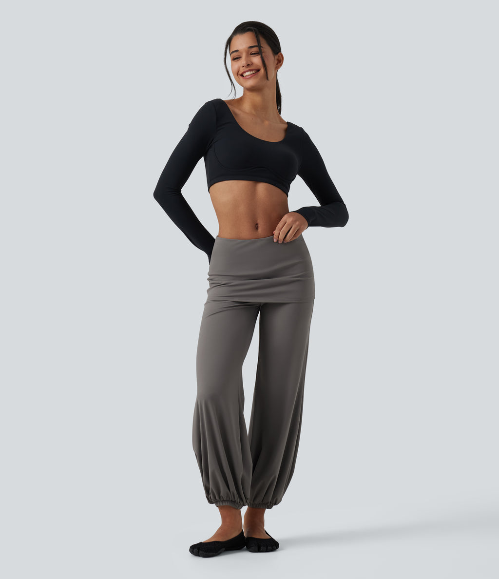 Airy Low Rise Tapered InstantCool Yoga Skirted Joggers with Pockets — Steeple Gray — view 8