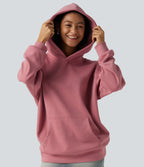 Hooded Long Sleeve Fleece Casual Sweatshirt — Desert Rose — view 8